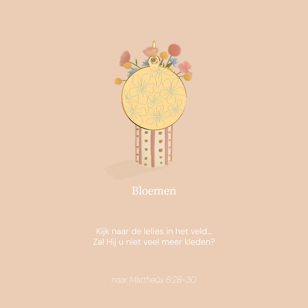 Gouden Hanger - Mattheüs 6:28-30 - Bloemen - Ø 15 mm