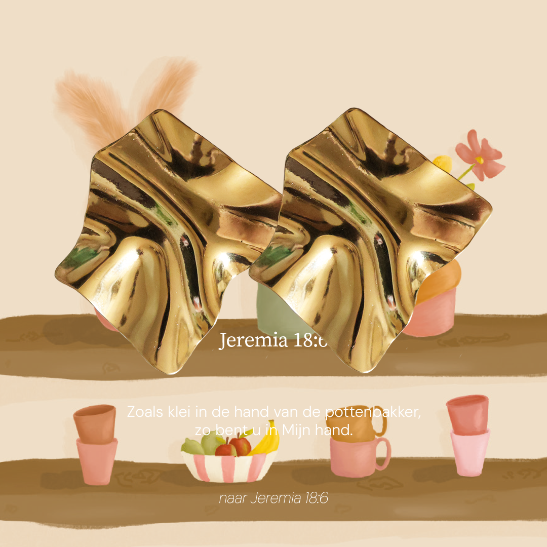Gouden Oorbellen - Jeremia 18:6 - Zoals de Klei in de Hand van de Pottenbakker - Vierkant
